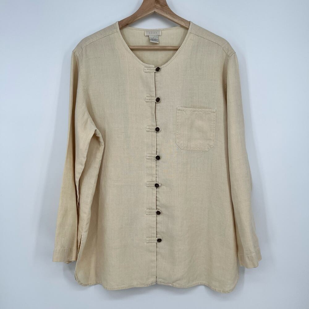 Vintage J. Jill 100% Hemp Button Tunic Top Womens Large Natural Cream Oversized